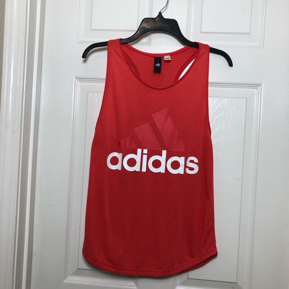 adidas White Logo Orange Red Racerback Tank Top S - Picture 4 of 10
